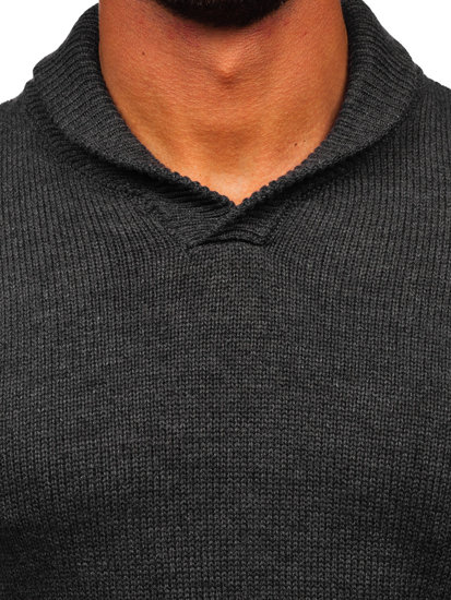 Grafitowy sweter męski ze stójką Denley MM6018