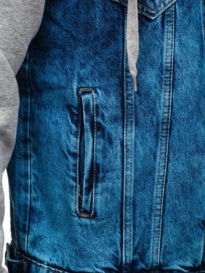 Granatowa kurtka jeansowa męska z kapturem Bolf 211902
