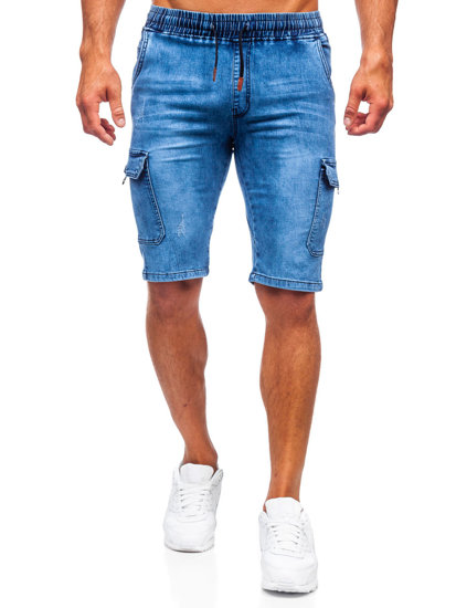 Granatowe krótkie spodenki bojówki jeansowe męskie Denley HY857
