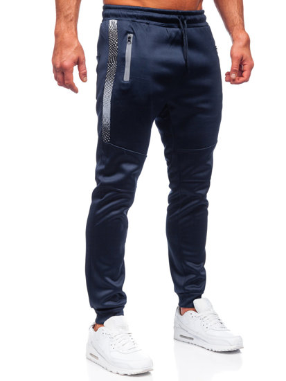 Granatowe ocieplane spodnie męskie joggery dresowe Denley HW2198