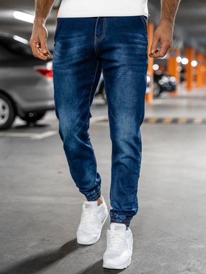 Granatowe spodnie jeansowe joggery męskie Denley 51003W0