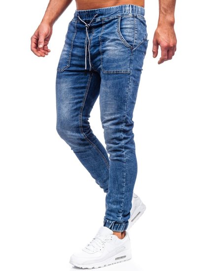 Granatowe spodnie jeansowe joggery męskie Denley KA1860