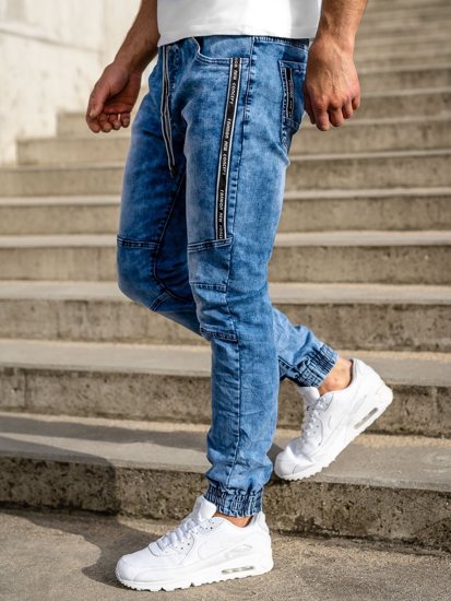 Granatowe spodnie jeansowe joggery męskie Denley TF051