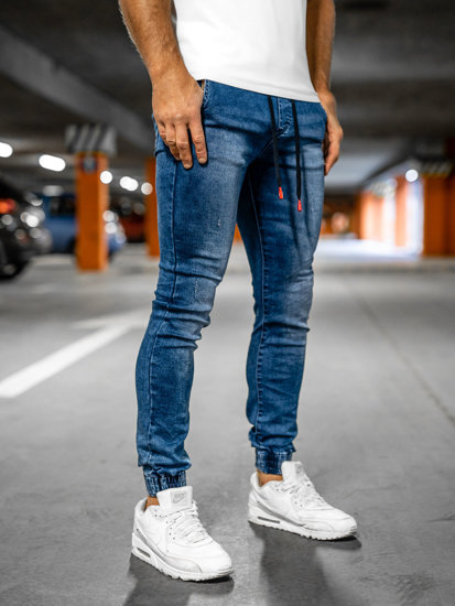 Granatowe spodnie jeansowe joggery męskie Denley TF135