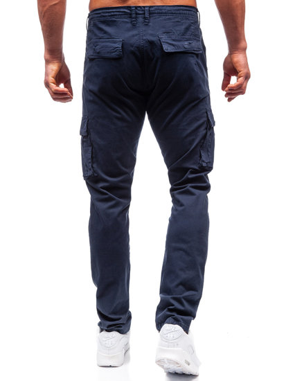 Granatowe spodnie materiałowe bojówki męskie Denley J700