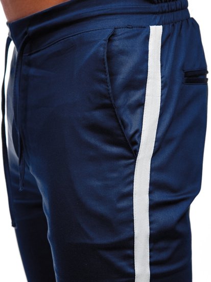 Granatowe spodnie materiałowe joggery męskie Denley 0013