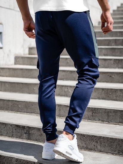 Granatowe spodnie męskie joggery dresowe bojówki Denley K10283