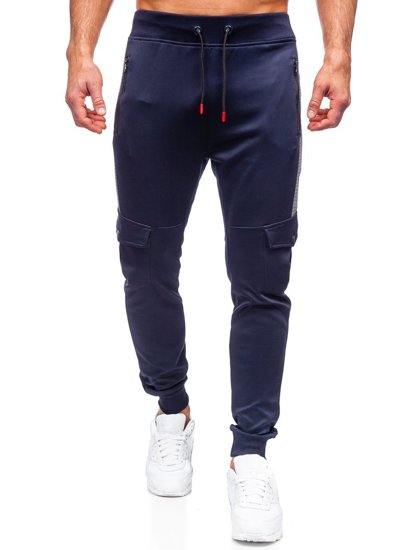 Granatowe spodnie męskie joggery dresowe bojówki Denley K10283