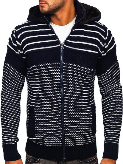 Granatowy gruby rozpinany sweter męski z kapturem kurtka Denley 2031