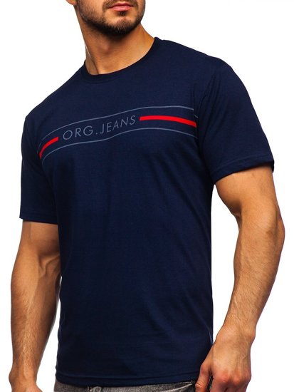 Granatowy t-shirt męski z nadrukiem Bolf 14802