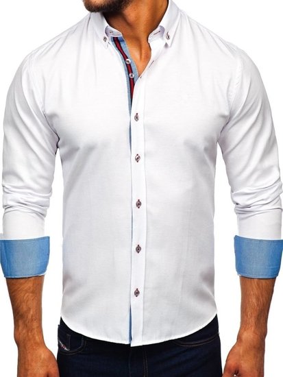 Koszula męska elegancka z długim rękawem biała Bolf 5801-A