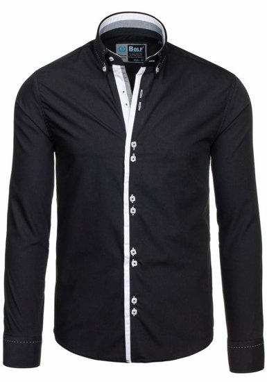 Koszula męska elegancka z długim rękawem czarna Bolf 5814