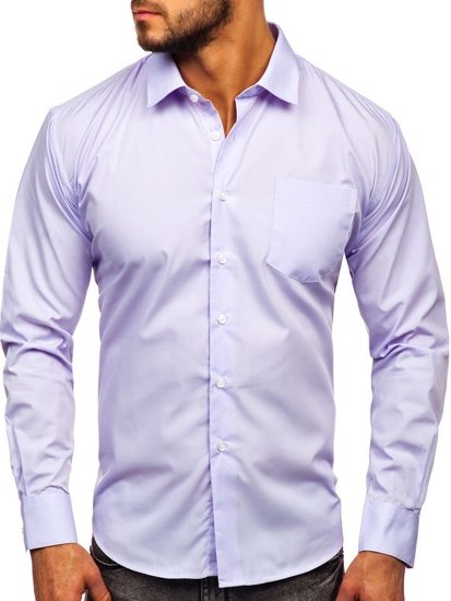 Koszula męska elegancka z długim rękawem jasnofioletowa Denley 0003