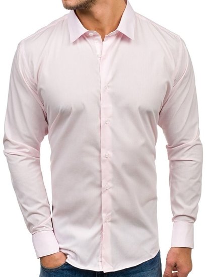 Koszula męska elegancka z długim rękawem różowa Denley TS100