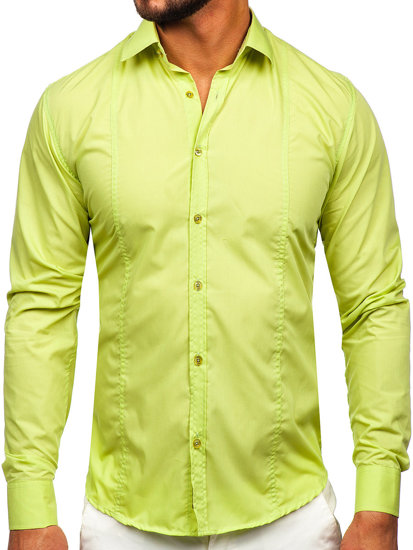 Koszula męska elegancka z długim rękawem zielona Bolf 6944