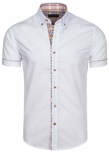 Koszula męska elegancka z krótkim rękawem biała Bolf 5509-1