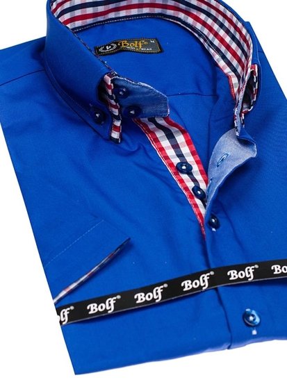 Koszula męska elegancka z krótkim rękawem chabrowa Bolf 3507