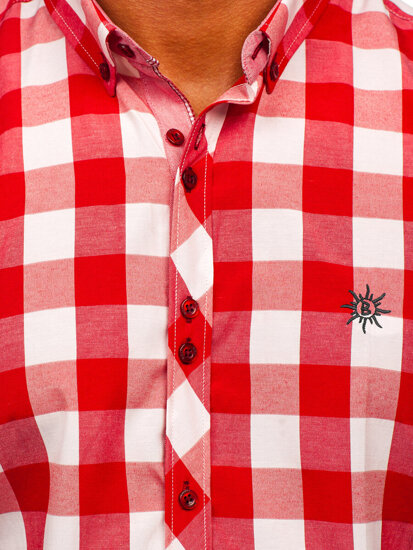 Koszula męska w kratę z krótkim rękawem czerwona Bolf 6522