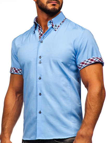 Koszula męska z krótkim rękawem błękitna Bolf 6540
