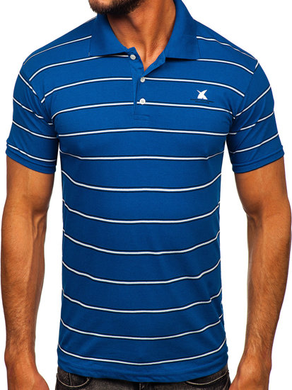 Niebieska koszulka polo męska w paski Denley 14954