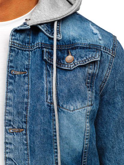 Niebieska kurtka jeansowa męska z kapturem Denley MJ505B