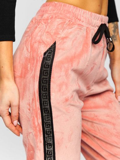 Różowe welurowe spodnie dresowe damskie Denley CYF55NM