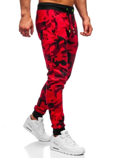 Spodnie męskie joggery dresowe moro-czerwone Denley KZ15