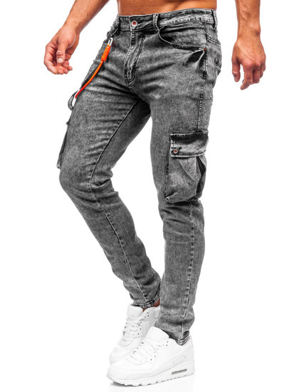 Szare jeansowe spodnie męskie bojówki skinny fit Denley R61064S0