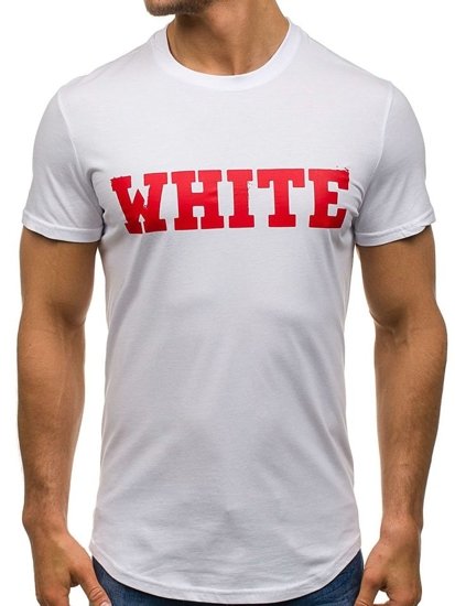 T-shirt męski z nadrukiem biały Denley s079