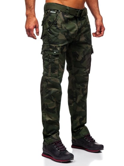 Zielone spodnie bojówki męskie z paskiem Denley 2096