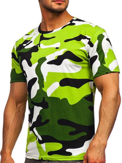 Zielony bawełniany T-shirt męski z nadrukiem moro Denley 14930