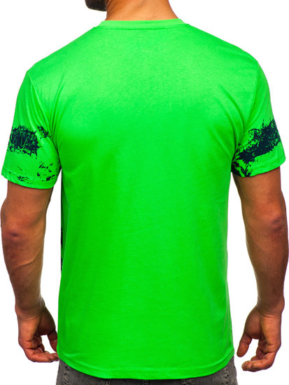 Zielony-neon bawełniany t-shirt męski z nadrukiem Denley 14723