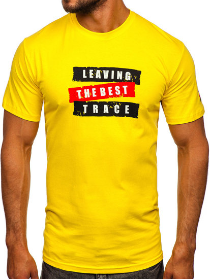Żółty bawełniany t-shirt męski z nadrukiem Denley 14514