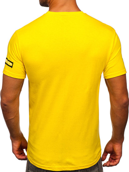Żółty t-shirt męski z nadrukiem Denley 14485