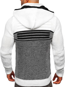 Biały gruby rozpinany sweter męski z kapturem kurtka Denley 2048
