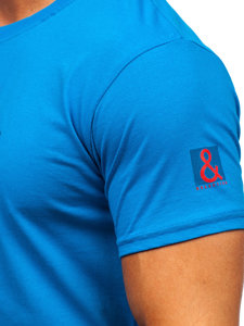 Błękitny bawełniany t-shirt męski z nadrukiem Denley 14736