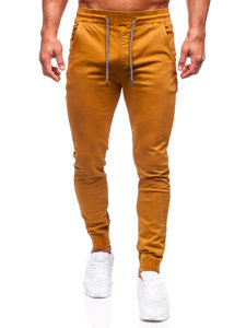 Camelowe spodnie materiałowe joggery męskie Denley KA6792