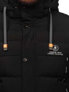Czarna długa pikowana kurtka męska zimowa Denley 22M53