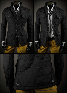 Czarna elegancka kurtka męska pikowana Denley 802A
