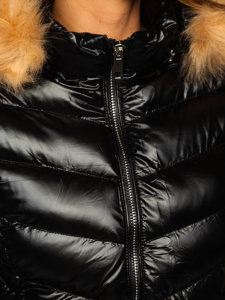 Czarna pikowana kurtka damska zimowa z kapturem Denley 6830