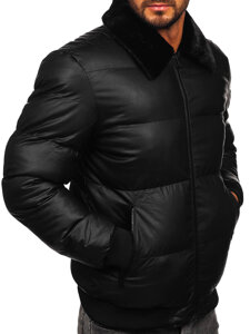 Czarna skórzana pikowana kurtka męska zimowa Denley  M8301