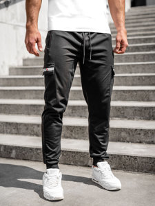 Czarne bojówki spodnie męskie joggery dresowe Denley JX5063A