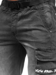Czarne jeansowe krótkie spodenki męskie bojówki Denley K15008-2