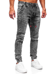 Czarne joggery spodnie jeansowe męskie Denley TF122