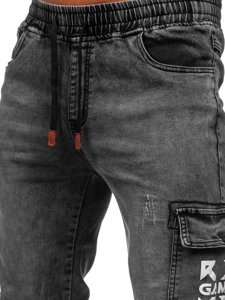 Czarne spodnie jeansowe joggery bojówki męskie Denley HY895