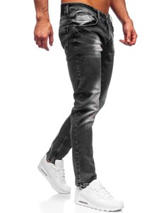 Czarne spodnie jeansowe męskie regular fit Denley R909