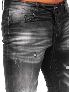 Czarne spodnie jeansowe męskie slim fit Denley MP005N