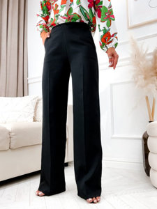 Czarne spodnie materiałowe damskie dzwony Denley 8158