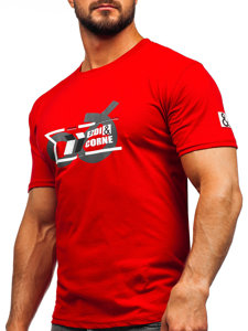 Czerwony bawełniany t-shirt męski z nadrukiem Denley 14736