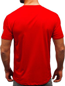 Czerwony bawełniany t-shirt męski z nadrukiem Denley 14736